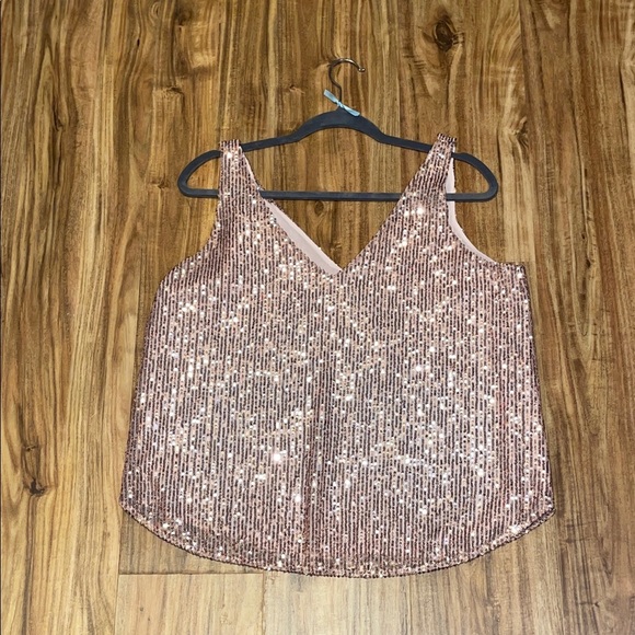 LOFT women’s medium 8 10 blouse Sequin V-Neck tank sleeveless pink shell party - Picture 1 of 6